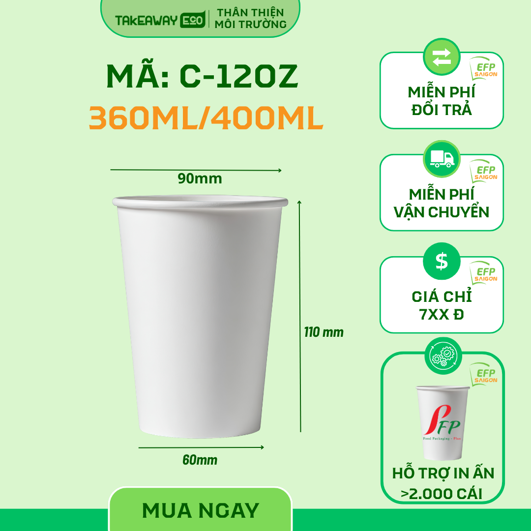 Ly giấy 12oz - 360ml (Ly giấy dùng nóng/lạnh)